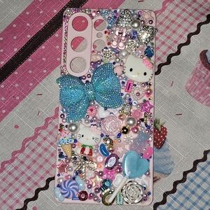 Decorative Pink Phone Case with Blue Accents